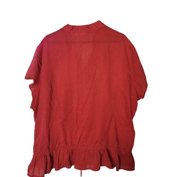 Cato Red Embroidered Floral V-Neck Ruffle Hem Top Womans Plus Size 26/28W - Picture 2 of 6